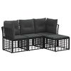 vidaXL Conjunto de sof&aacute;s de exterior con coj&iacute;n 4 pcs Negro Poli&eacute;ster