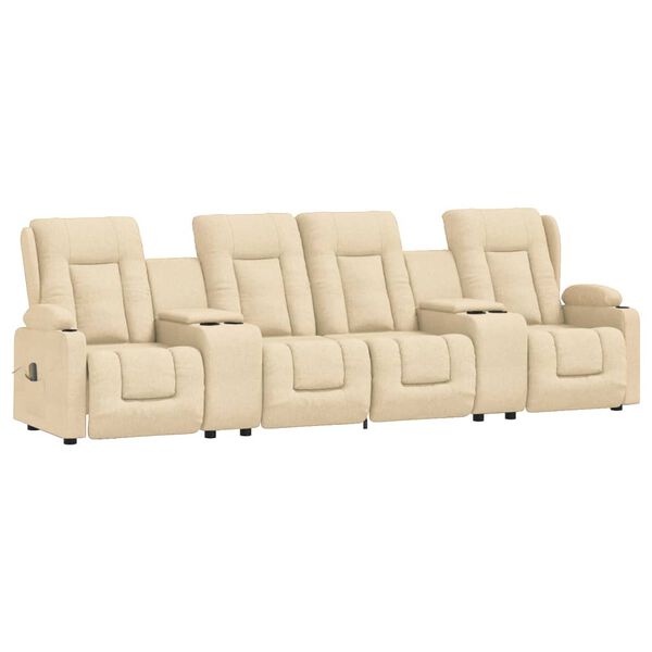 vidaXL Sill&oacute;n de masaje reclinable 4 plazas con portavasos tela crema