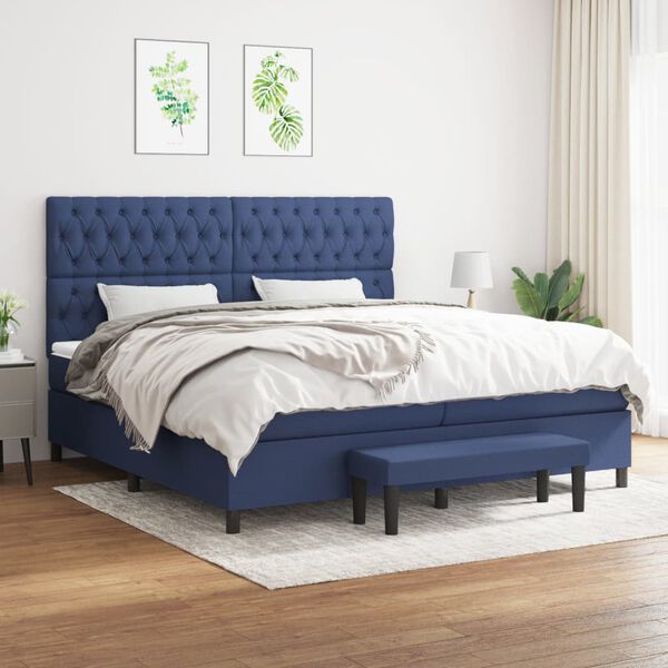 vidaXL Cama box spring con colch&oacute;n tela azul 200x200 cm