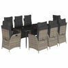 vidaXL Set comedor jard&iacute;n 9 pzas y cojines rat&aacute;n sint&eacute;tico gris