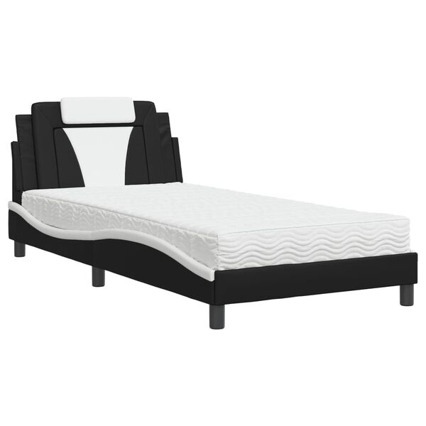 vidaXL Cama Viana con colchón cuero sintético negro y blanco 100x200 cm