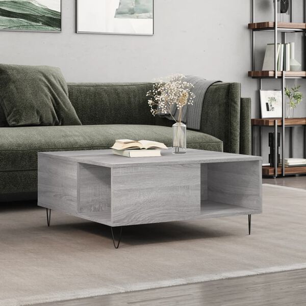 vidaXL Mesa de centro madera contrachapada gris Sonoma 80x80x36,5 cm