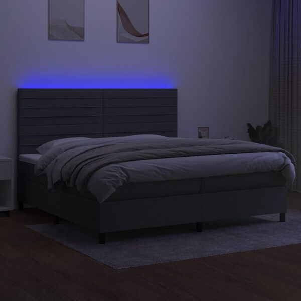 vidaXL Cama box spring colch&oacute;n y luces LED tela gris claro 200x200 cm