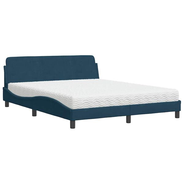 vidaXL Cama con colch&oacute;n Dover terciopelo azul 160x200 cm