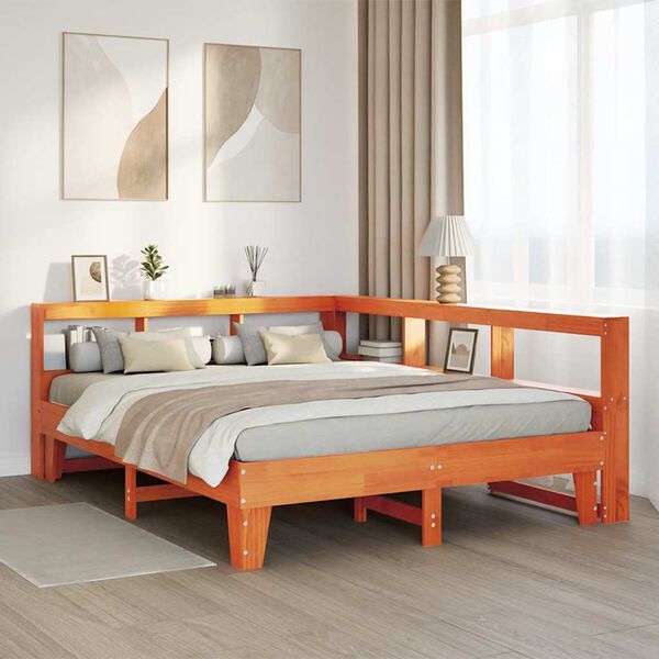 vidaXL Cama con estanter&iacute;a sin colch&oacute;n madera maciza marr&oacute;n 140x200 cm