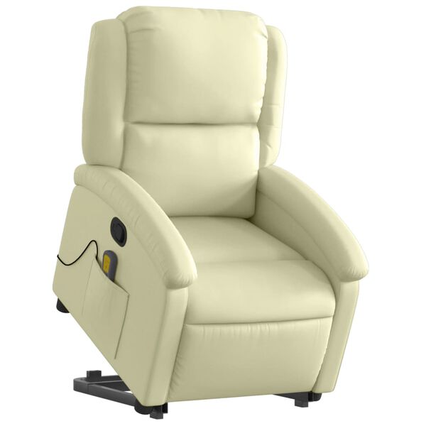 vidaXL Sillón reclinable elevable cuero auténtico color crema