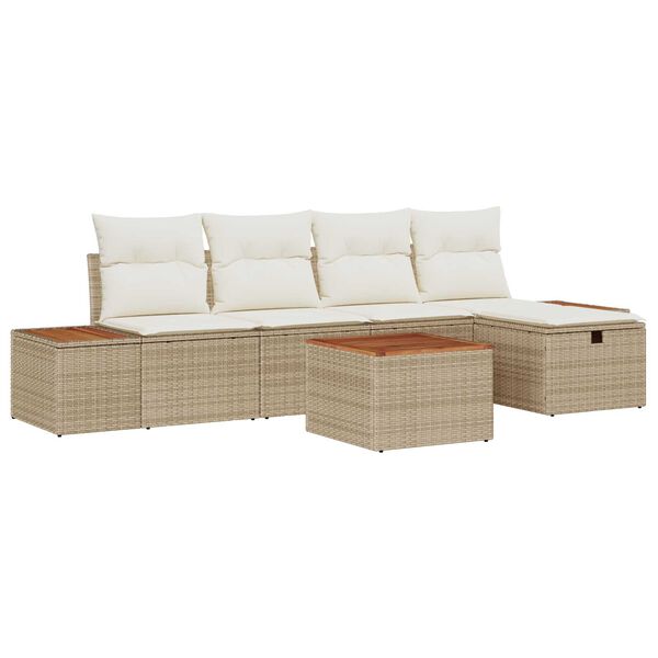 vidaXL Conjunto de sof&aacute; de jard&iacute;n con almohada 6 pcs Beige Polirat&aacute;n