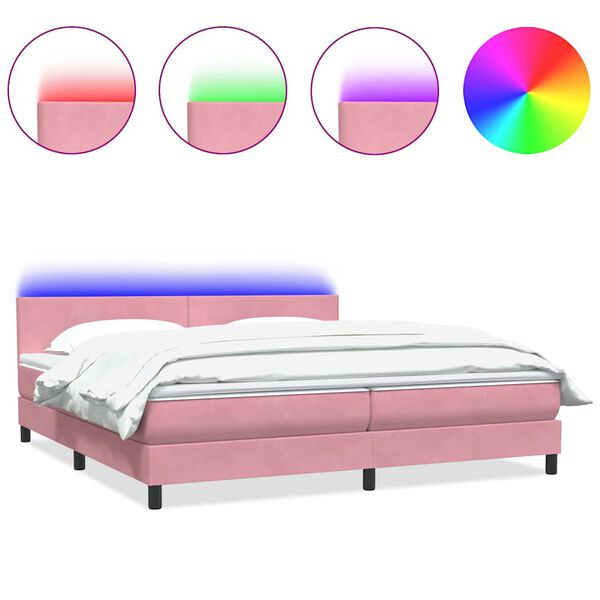 vidaXL Cama box spring con colch&oacute;n y LED terciopelo rosa 200x210 cm