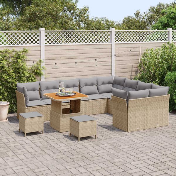 vidaXL Conjunto de sofá de jardín 12 pcs Beige ratán sintético