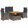 vidaXL Juego de comedor de jard&iacute;n 4 piezas con cojines rat&aacute;n PE gris