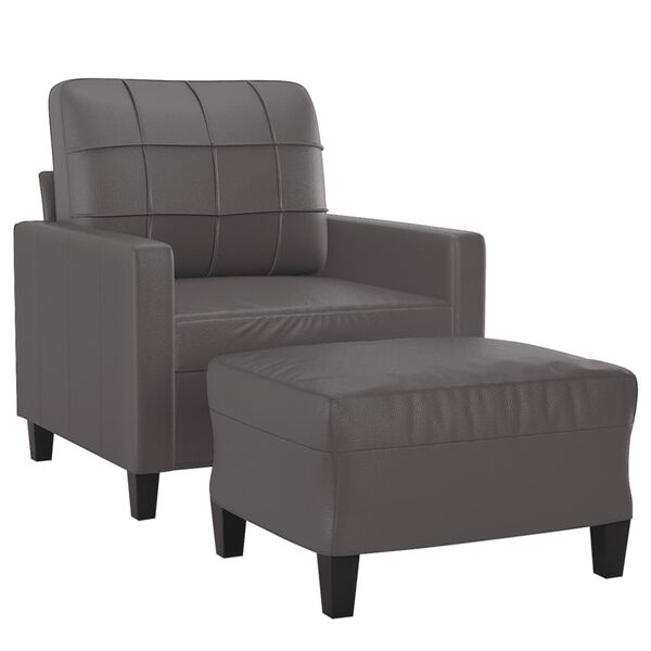 vidaXL Sillón con taburete cuero sintético gris 60 cm