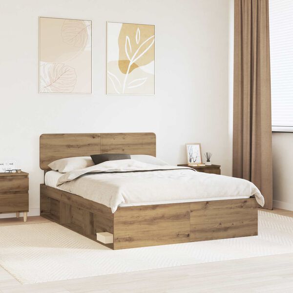 vidaXL Estructura de cama con cabecera Roble Artesanal 140 x 190 cm