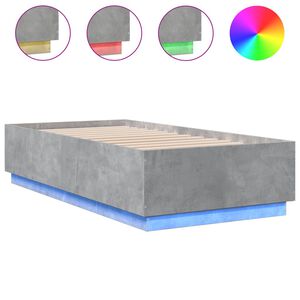 vidaXL Estructura cama con luces LED madera gris hormig&oacute;n 90x190 cm