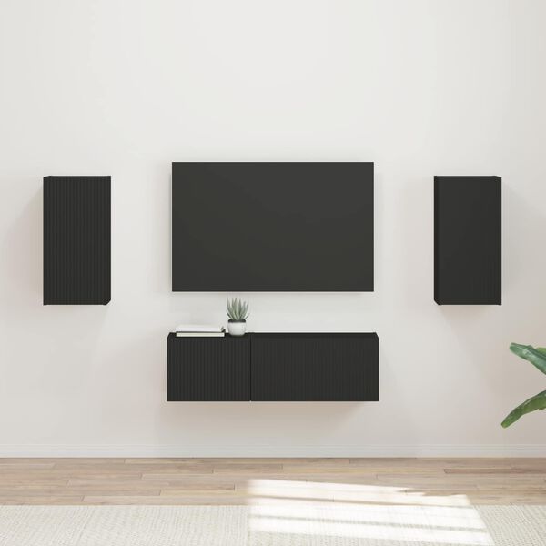 vidaXL Conjunto de mueble para TV de pared 4 pcs Negro