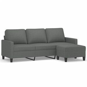 vidaXL Sof&aacute; de 3 plazas con taburete de tela gris oscuro 180 cm