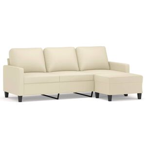 vidaXL Sof&aacute; de 3 plazas con taburete cuero sint&eacute;tico crema 180 cm