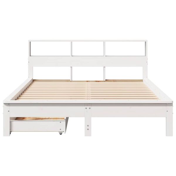 vidaXL Cama con estantería sin colchón madera maciza blanca 150x200 cm