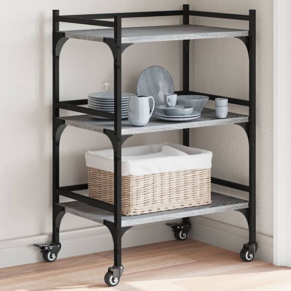 vidaXL Carrito de cocina madera ingeniería gris Sonoma 50x35x75,5 cm