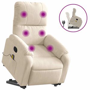 vidaXL Sill&oacute;n reclinable de masaje elevable tela de microfibra beige