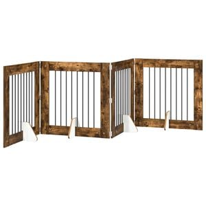 vidaXL Puerta para perros plegable con soportes 4 pcs Roble Ahumado