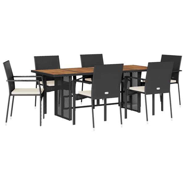 vidaXL Set de comedor de jard&iacute;n 7 pzas y cojines rat&aacute;n sint&eacute;tico negro
