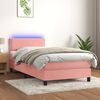 vidaXL Cama box spring colch&oacute;n y LED terciopelo rosa 100x200 cm