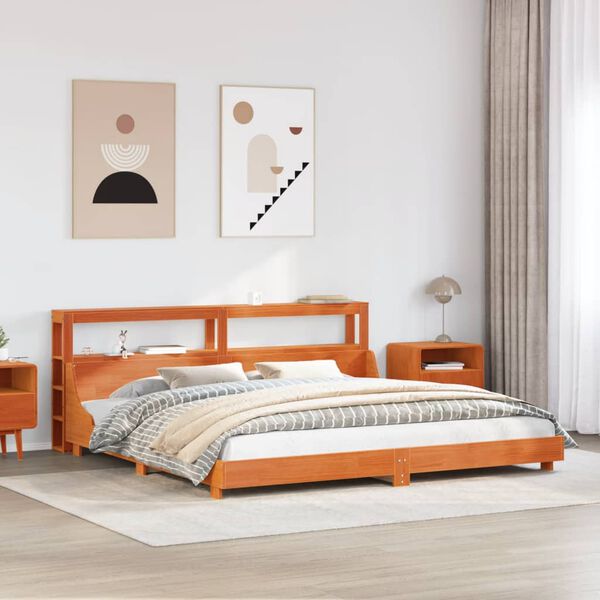 vidaXL Cama sin colch&oacute;n madera maciza de pino marr&oacute;n cera 200x200 cm