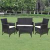 vidaXL Set de muebles de jard&iacute;n 4 pzas y cojines rat&aacute;n sint&eacute;tico negro