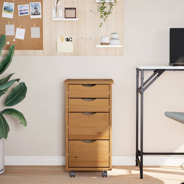 vidaXL Cajonera con ruedas MOSS madera maciza pino marrón miel