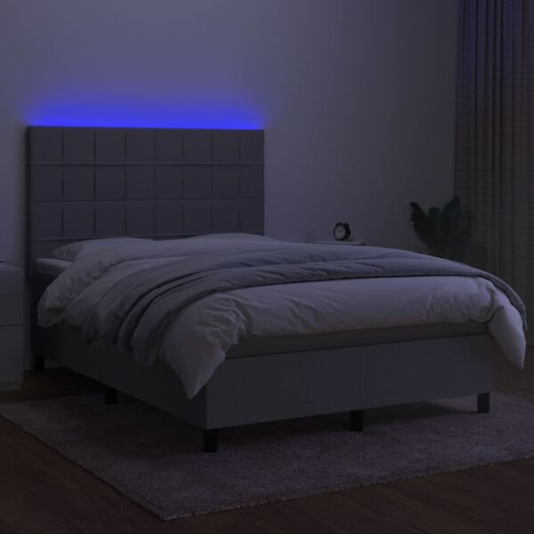 vidaXL Cama box spring colch&oacute;n y luces LED tela gris claro 140x190 cm