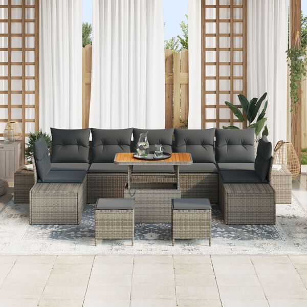 vidaXL Conjunto de sof&aacute; de jard&iacute;n 10 pcs Gris Claro y Gris Oscuro