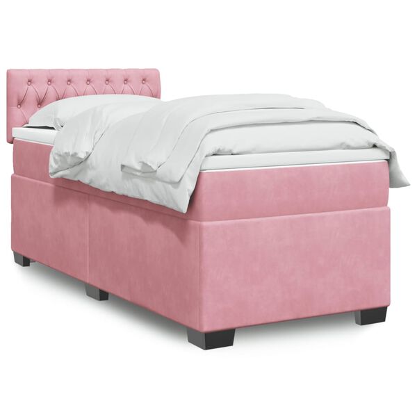 vidaXL Cama box spring con colch&oacute;n terciopelo rosa 80x200 cm