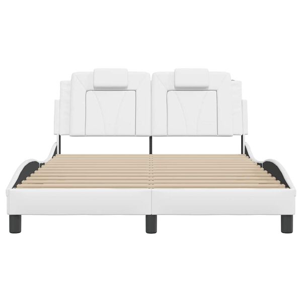 vidaXL Estructura de cama Viana sin colch&oacute;n cuero sint&eacute;tico blanco 140x200cm