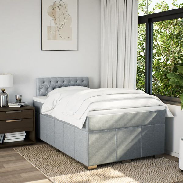 vidaXL Cama box spring con colch&oacute;n tela gris claro 120x190 cm