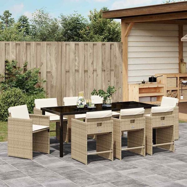 vidaXL Conjunto de Comedor de Jard&iacute;n 9 pcs Beige rat&aacute;n sint&eacute;tico