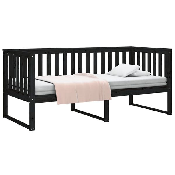 vidaXL Sof&aacute; cama sin colch&oacute;n madera maciza de pino negro 90x190 cm