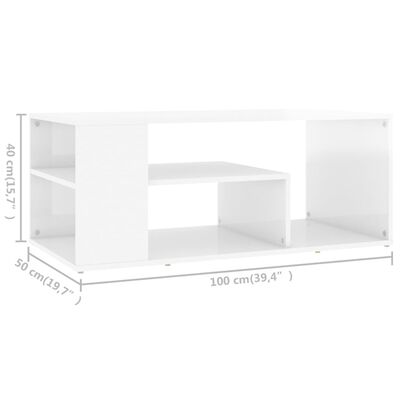 vidaXL Mesa de centro madera contrachapada blanco brillo 100x50x40 cm