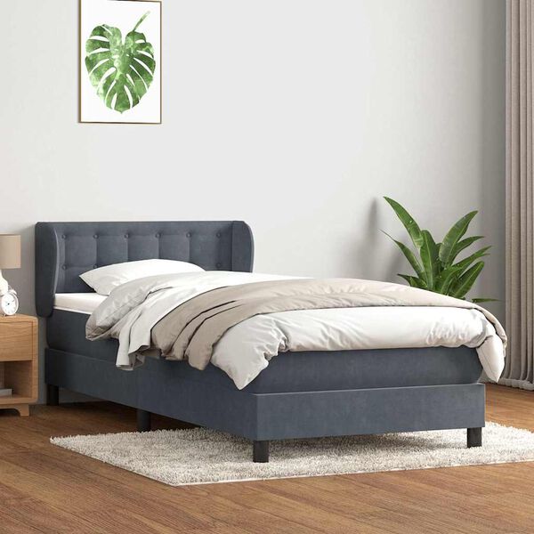 vidaXL Cama box spring con colch&oacute;n terciopelo gris oscuro 90x210 cm
