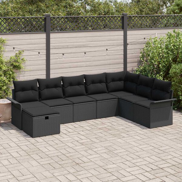 vidaXL Conjunto de sof&aacute; de jard&iacute;n Manual 8 pcs Negro rat&aacute;n sint&eacute;tico