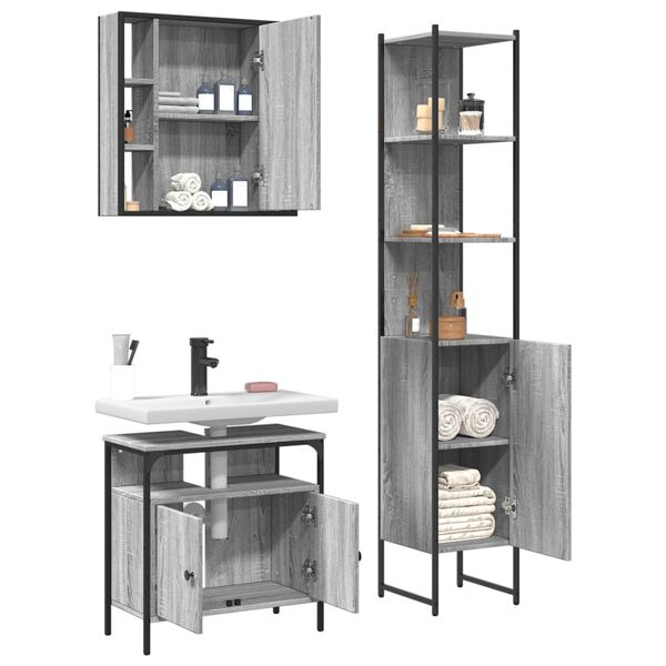 vidaXL Set de muebles de baño 3 pzas madera contrachapada gris sonoma