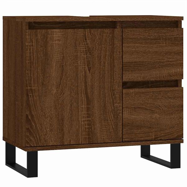 vidaXL Armario de ba&ntilde;o madera contrachapada marr&oacute;n roble 65x33x60 cm