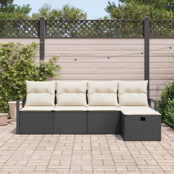 vidaXL Conjunto de sof&aacute; de jard&iacute;n con coj&iacute;n 5 pcs Negro Polirat&aacute;n