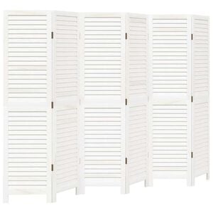 vidaXL Biombo separador de 6 paneles madera maciza Paulownia blanco retro