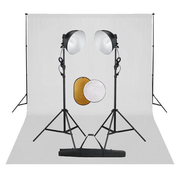 vidaXL Kit de estudio fotogr&aacute;fico con luces, fondo y reflector