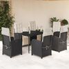 vidaXL Set de comedor de jard&iacute;n 7 pzas y cojines rat&aacute;n sint&eacute;tico negro