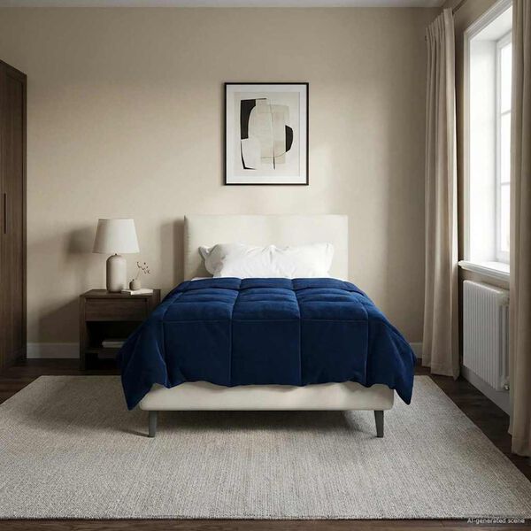 vidaXL Edred&oacute;n de Todo el A&ntilde;o Azul Oscuro 155 x 200 cm Microfibra