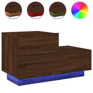 vidaXL Mesita de noche con luces LED roble marr&oacute;n 70x36x40,5 cm