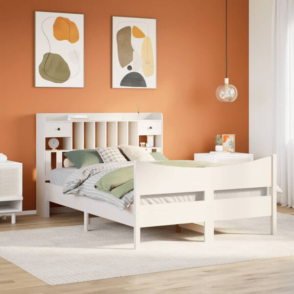 vidaXL Estructura de cama sin colch&oacute;n madera de pino blanca 140x190 cm