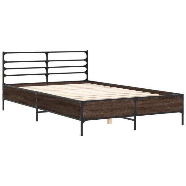 vidaXL Estructura cama madera ingenier&iacute;a metal marr&oacute;n roble 135x190 cm