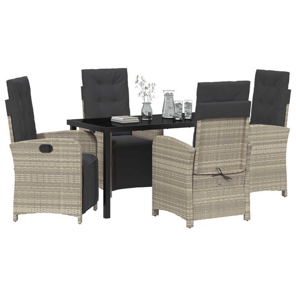 vidaXL Conjunto de Comedor de Jard&iacute;n 5 pcs Gris Claro rat&aacute;n sint&eacute;tico